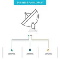 satelliet, antenne, radar, ruimte, schotel bedrijf stromen tabel ontwerp met 3 stappen. lijn icoon voor presentatie achtergrond sjabloon plaats voor tekst vector