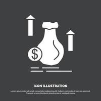 geld, tas, dollar, groei, voorraad icoon. glyph vector symbool voor ui en ux, website of mobiel toepassing