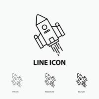 ruimte ambacht. shuttle. ruimte. raket. lancering icoon in dun. regelmatig en stoutmoedig lijn stijl. vector illustratie