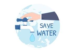 water besparing Sjablonen hand- getrokken vlak tekenfilm illustratie voor mineraal spaargeld campagne met kraan en aarde concept vector