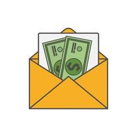 icoon van een open envelop met geld. dollar rekeningen. salaris, inkomsten en spaarconcept. vlakke stijl illustratie vector
