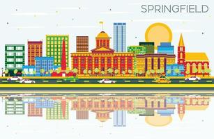 Springfield horizon met kleur gebouwen, blauw lucht en reflecties. vector