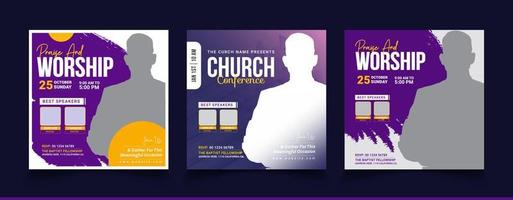 kerkconferentie social media post, webbanner, aanbiddingsflyer, kerkbanner, kerkflyer, vierkante bannersjabloon vector