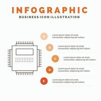 verwerker. hardware. computer. pc. technologie infographics sjabloon voor website en presentatie. lijn grijs icoon met oranje infographic stijl vector illustratie