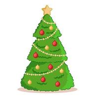 Kerstmis achtergrond met versierd boom en geschenk dozen. kleurrijk vlak presenteert voor vakantie. modern ontwerp. Kerstmis en nieuw jaar elementen voor decoratie. vector illustratie geïsoleerd Aan wit.