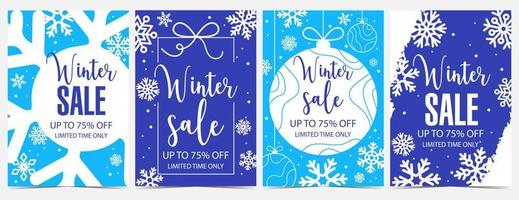 winter uitverkoop banier voor Kerstmis of nieuw jaar vakantie korting seizoen. verticaal vector uitverkoop poster, folder, brochure met sneeuwvlokken en Kerstmis boom decoraties voor winter vakantie boodschappen doen Promotie.