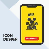 groep, bedrijf, ontmoeting, mensen, team glyph icoon in mobiel voor downloaden bladzijde. geel achtergrond vector
