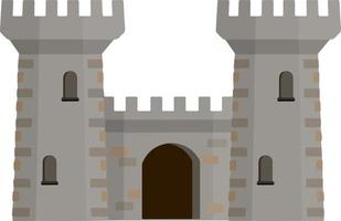 middeleeuws europees stenen kasteel. ridder fort. concept van veiligheid, bescherming en defensie. cartoon vlakke afbeelding. militair gebouw met muren, poorten en grote toren. vector