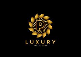 brief p gouden bloem luxe logo vector