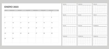 gemakkelijk reeks kalender 2023 Aan Spaans vector