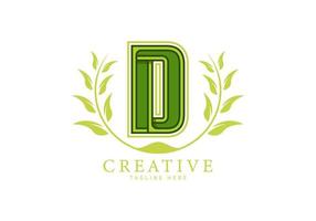 brief d monogram logo met blad decoratie vector