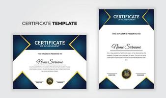 abstract certificaat sjabloon ontwerp met gouden kenteken. certificaat van prestatie sjabloon, certificaat van waardering, diploma en onderwijs document set. vector