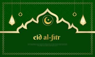 eid mubarak Islamitisch achtergrond met realistisch gouden lantaarn vector