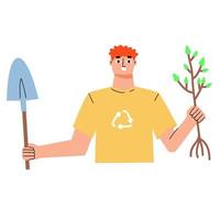 mbti concept. makelaar karakter. eco-activist planten bomen. vlak vector illustratie