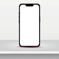 mockup van een zwart modern smartphone Aan een tafel, wit achtergrond - vector