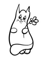 schattig hand- getrokken kat met bloem. grappig kat voor groet kaarten. ontwerp concept voor kinderen. veteraan, illustratie. vector