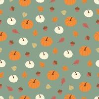 naadloos patroon met verschillend kleuren pompoenen, bladeren en eikel. herfst achtergrond. patroon voor dankzegging, halloween, geschenk omhulsel of textiel vector