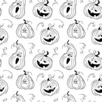 naadloos patroon met emoties halloween pompoenen Aan wit achtergrond. schattig hand- getrokken pompoenen. grappig gezichten voor plakboek digitaal papier, textiel afdrukken, bladzijde vullen. vector