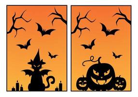 halloween kaarten set. zwart kat en pompoenen. vector