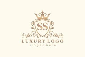 eerste ss brief Koninklijk luxe logo sjabloon in vector kunst voor restaurant, royalty, boetiek, cafe, hotel, heraldisch, sieraden, mode en andere vector illustratie.