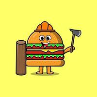 schattig tekenfilm hamburger timmerman karakter met bijl vector