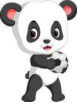 schattig baby panda spelen voetbal vector