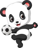 schattig baby panda spelen voetbal vector