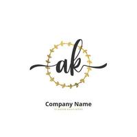 ak eerste handschrift en handtekening logo ontwerp met cirkel. mooi ontwerp handgeschreven logo voor mode, team, bruiloft, luxe logo. vector