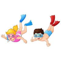 jongen en meisje duiken onder water vector