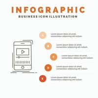 media. muziek. speler. video. mobiel infographics sjabloon voor website en presentatie. lijn grijs icoon met oranje infographic stijl vector illustratie