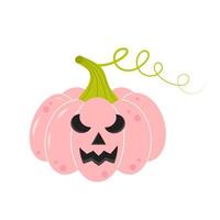 roze halloween pompoen met eng glimlach. vector