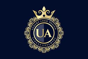 ua eerste brief goud kalligrafische vrouwelijk bloemen hand- getrokken heraldisch monogram antiek wijnoogst stijl luxe logo ontwerp premie vector