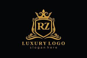 eerste rz brief Koninklijk luxe logo sjabloon in vector kunst voor restaurant, royalty, boetiek, cafe, hotel, heraldisch, sieraden, mode en andere vector illustratie.