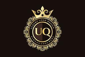 uq eerste brief goud kalligrafische vrouwelijk bloemen hand- getrokken heraldisch monogram antiek wijnoogst stijl luxe logo ontwerp premie vector