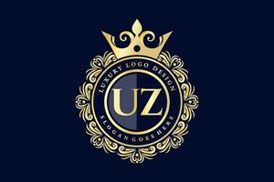 uz eerste brief goud kalligrafische vrouwelijk bloemen hand- getrokken heraldisch monogram antiek wijnoogst stijl luxe logo ontwerp premie vector