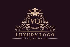 vq eerste brief goud kalligrafische vrouwelijk bloemen hand- getrokken heraldisch monogram antiek wijnoogst stijl luxe logo ontwerp premie vector