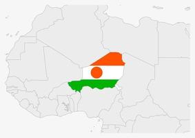 Niger kaart gemarkeerd in Niger vlag kleuren vector