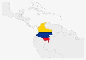 Colombia kaart gemarkeerd in Colombia vlag kleuren vector