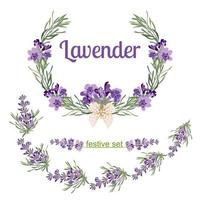 reeks feestelijk kaders en elementen met lavendel bloemen voor groet kaart. botanisch illustratie. vector