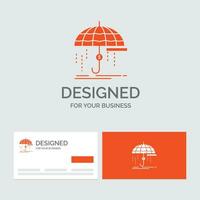 bedrijf logo sjabloon voor financiën. financieel. verzekering. geld. bescherming. oranje bezoekende kaarten met merk logo sjabloon. vector