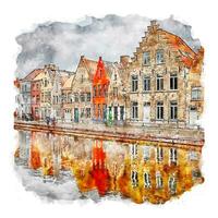 brugge belgië aquarel schets hand getekende illustratie vector