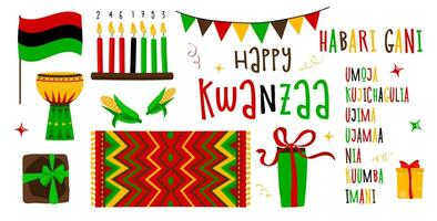 vector collectie van happy kwanzaa. vakantie symbolen ingesteld op witte achtergrond