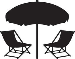 strand stoelen en paraplu zwart en wit. vector illustratie.