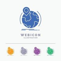 plaats. wereldbol. wereldwijd. pin. markeerstift 5 kleur glyph web icoon sjabloon geïsoleerd Aan wit. vector illustratie