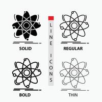 atoom. wetenschap. chemie. natuurkunde. nucleair icoon in dun. normaal. stoutmoedig lijn en glyph stijl. vector illustratie