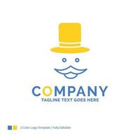 snor. hipster. verhuizer. hoed. mannen blauw geel bedrijf logo sjabloon. creatief ontwerp sjabloon plaats voor slogan. vector