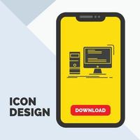 computer. bureaublad. gamen. pc. persoonlijk glyph icoon in mobiel voor downloaden bladzijde. geel achtergrond vector