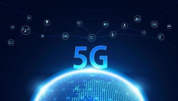 abstract 5g holografische netwerk draadloze internet Wifi verbinding en internet van dingen Aan wereld achtergrond.verbonden naar 5g netwerk vector