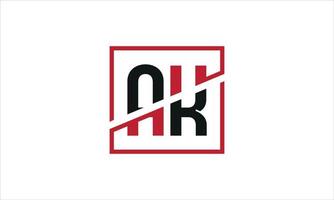 ak logo ontwerp. eerste ak brief logo monogram ontwerp in zwart en rood kleur met plein vorm geven aan. pro vector