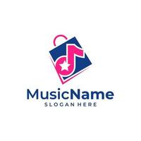 muziek- boodschappen doen op te slaan zak logo illustratie sjabloon. winkel muziek- logo ontwerp concept vector